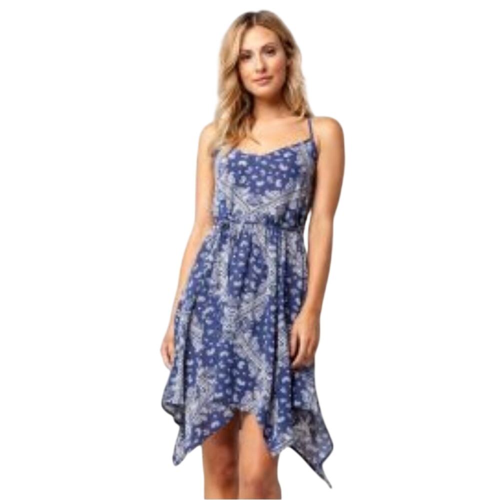 Socialite Blue Paisley Bandana Slip Dress Medium Y2K Boho Sharkbite Sundress